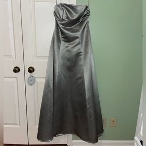 Bella’s formals by venus green satin strapless gown